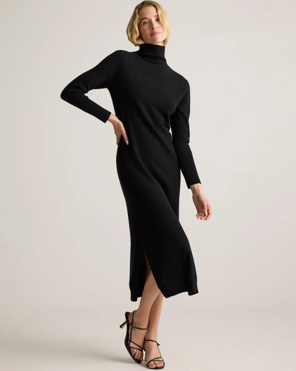 Mongolian Cashmere Turtleneck Midi Sweater Dress - XS / Charcoal