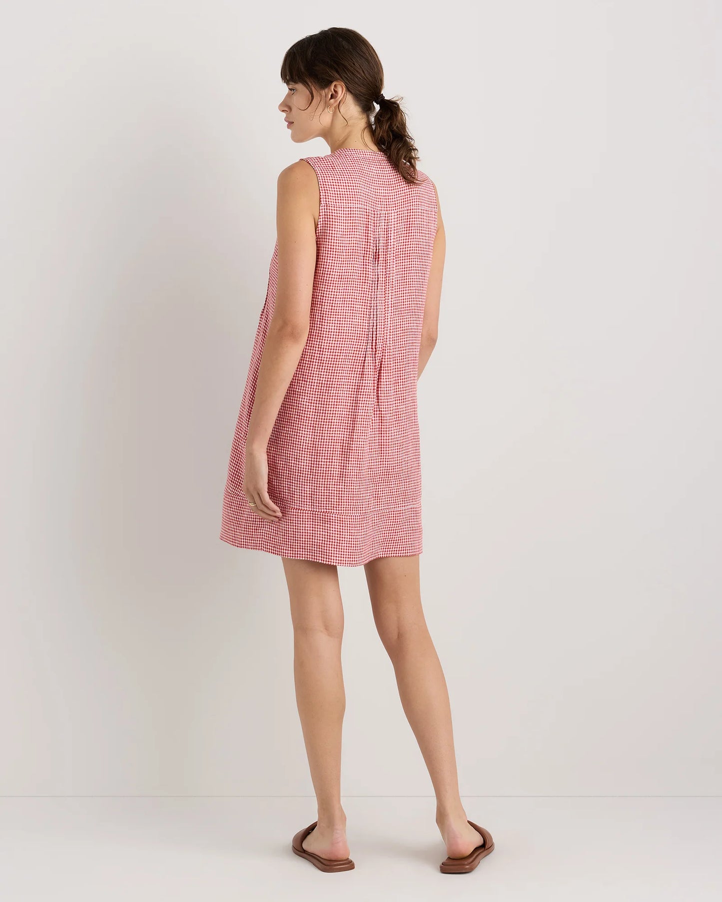 100% European Linen Sleeveless Swing Dress - XS / Classic Mini Gingham