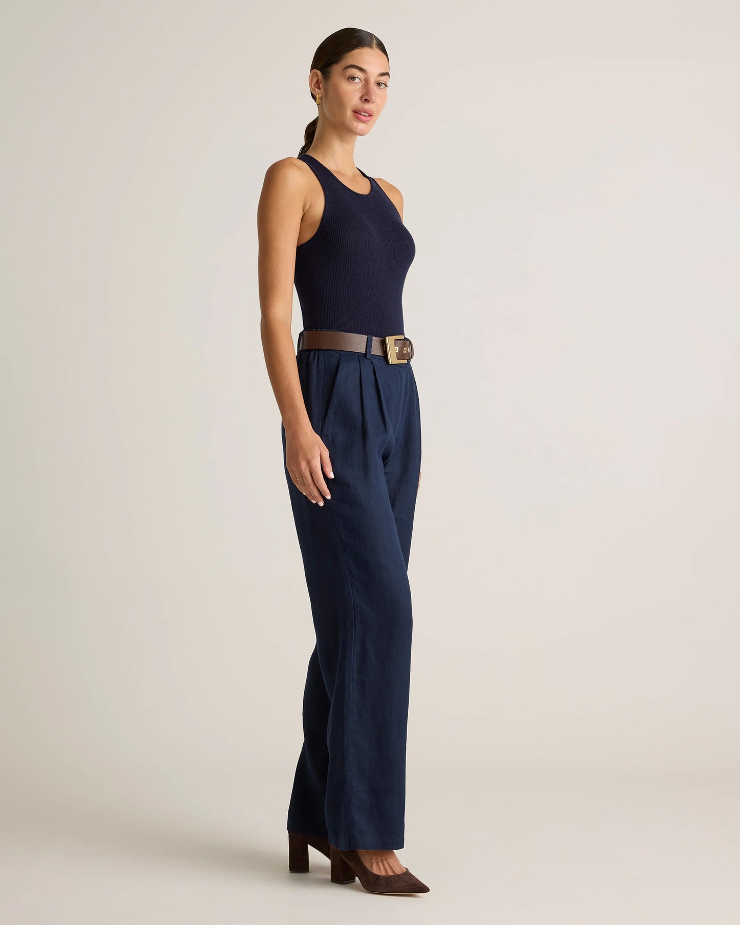 100% European Linen Pleated Trouser - 0 / Bayberry Olive