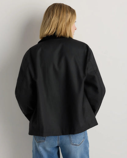 Organic Waxed Cotton Cropped Barn Jacket - XS / Vintage Black