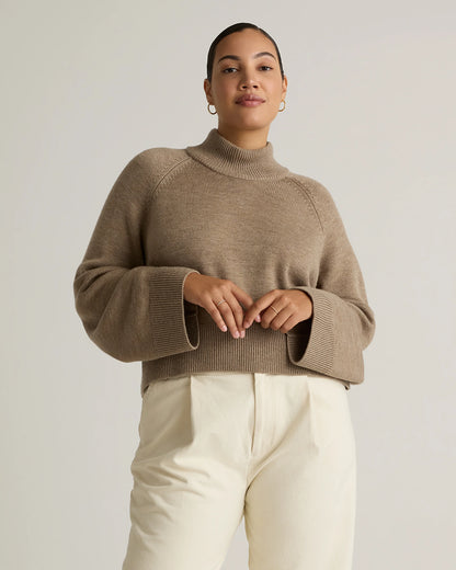 Australian Merino Wool Cropped Mock Neck Sweater - XS / Heather Bone