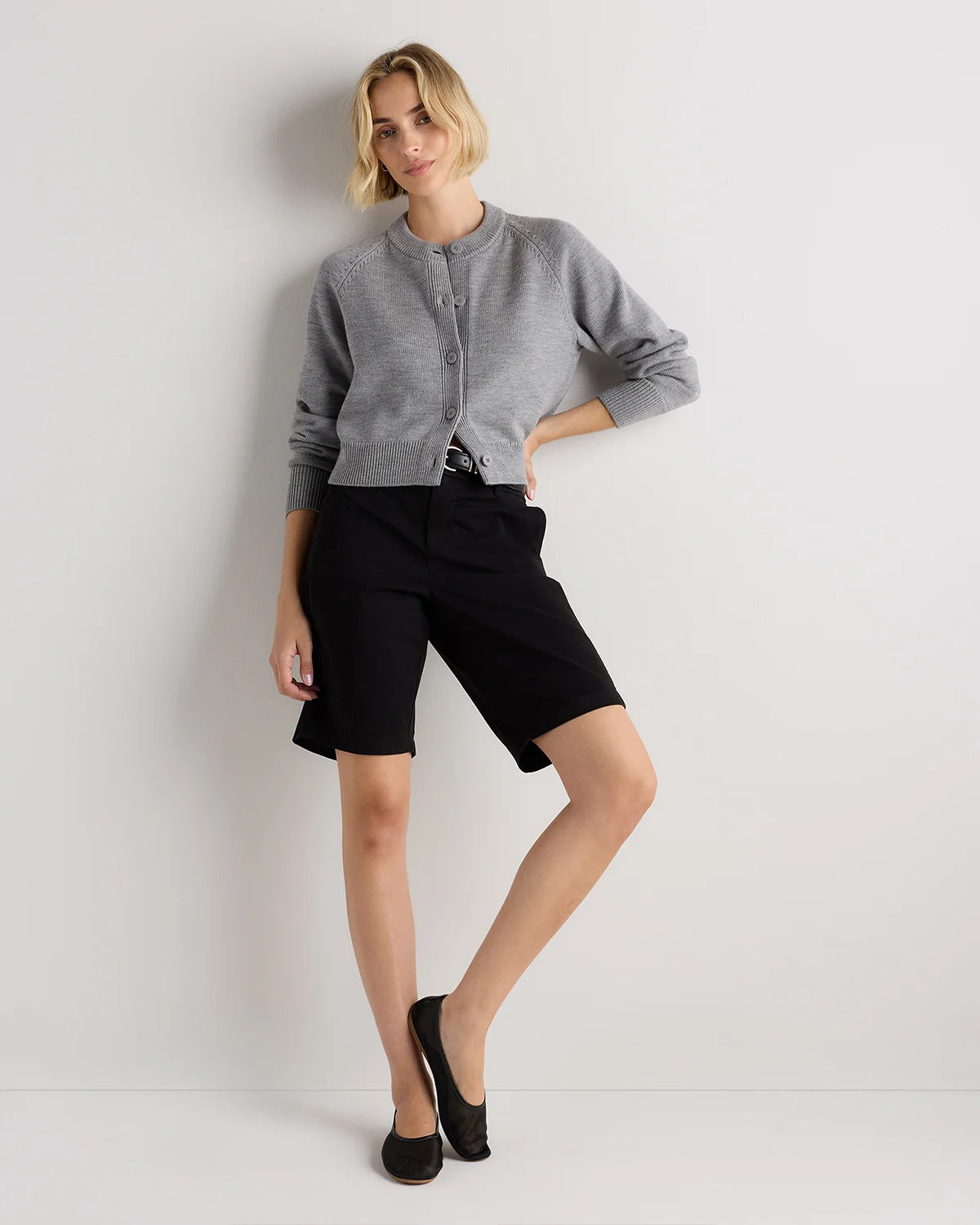 Australian Merino Wool Raglan Crewneck Cardigan - XS / Heather Grey