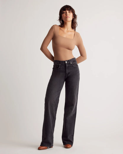 Second Skin Square Neck Long Sleeve Bodysuit - XS / Black