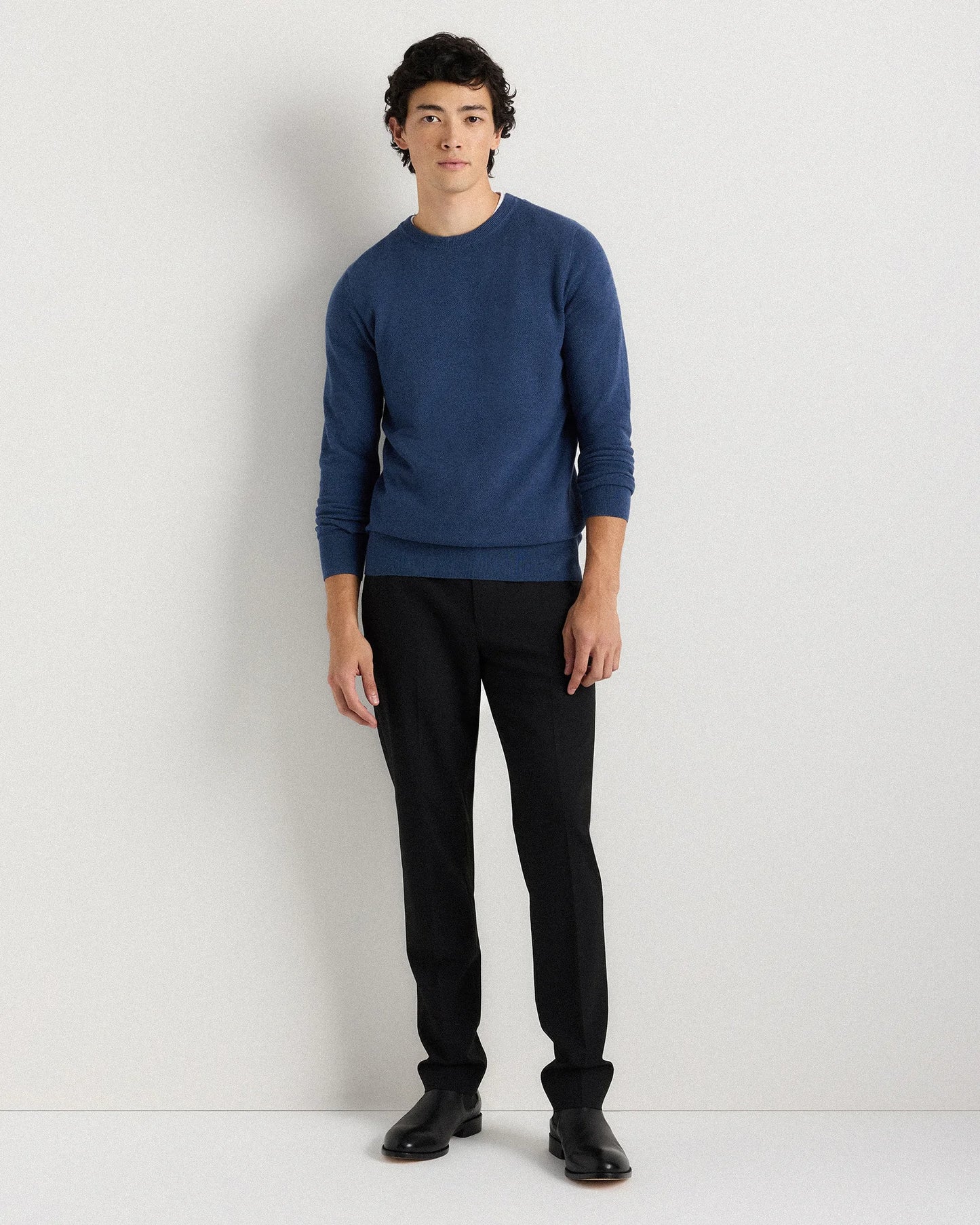 100% Organic Cotton Pique Crewneck Sweater - S / Moonstone Blue