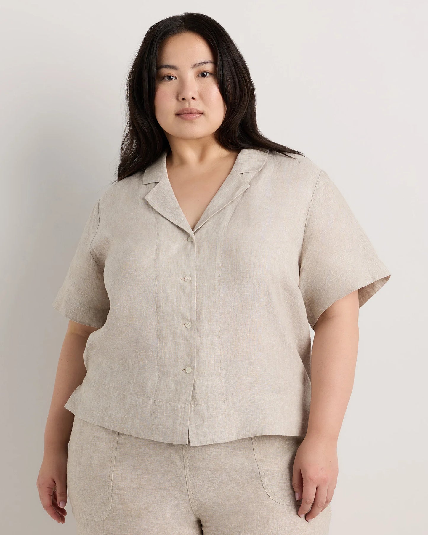 100% European Linen Short Sleeve Shirt - 1X / Flax