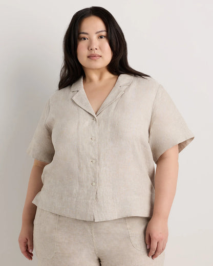 100% European Linen Short Sleeve Shirt - 1X / Flax