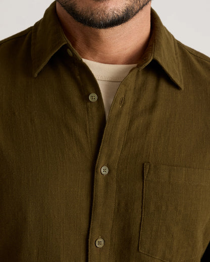 Organic Cotton Stretch Selvage Short Sleeve Shirt - S / Olive