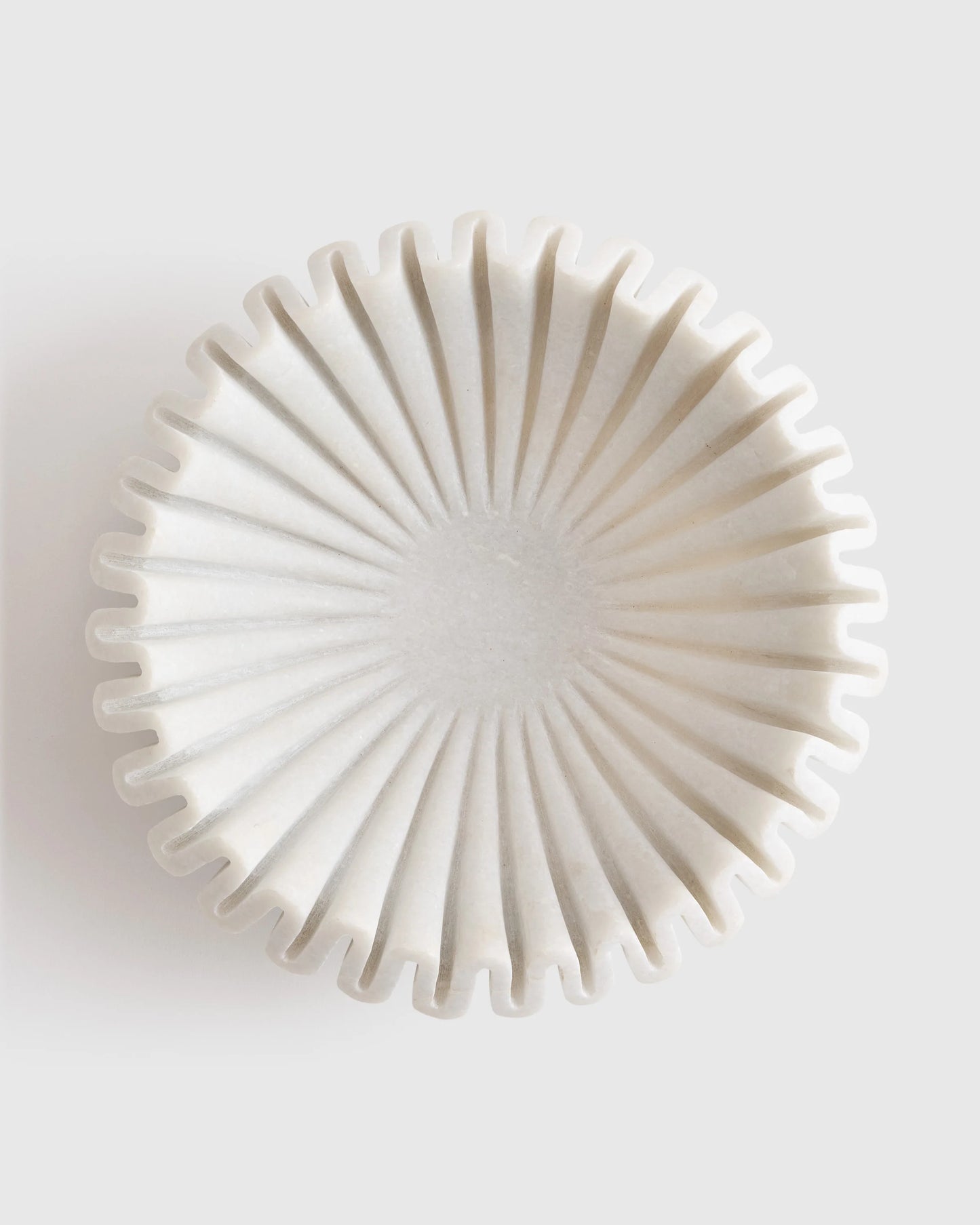 Handcrafted Fluted Marble Decorative Bowl - Large / White