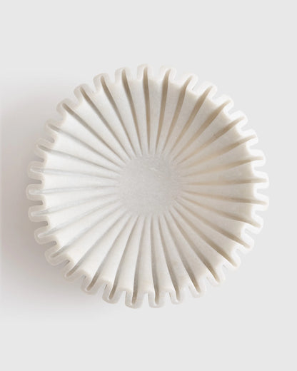 Handcrafted Fluted Marble Decorative Bowl - Large / White
