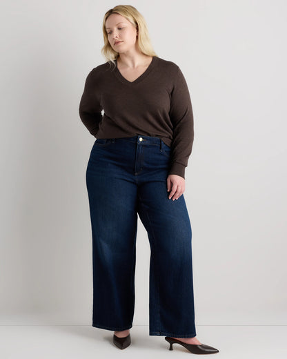 Lightweight Cotton Cashmere V-Neck Sweater - 1X / Black