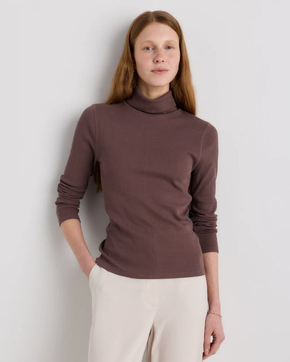 Organic Cotton Micro-Rib Turtleneck - XS / Taupe Brown