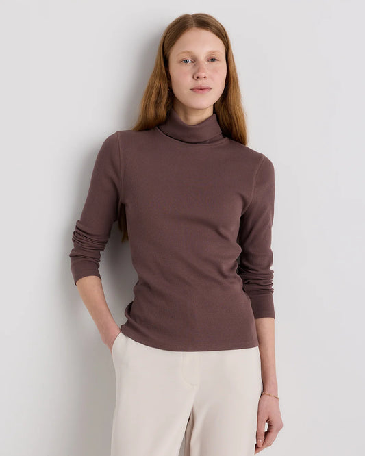 Organic Cotton Micro-Rib Turtleneck - XS / Taupe Brown