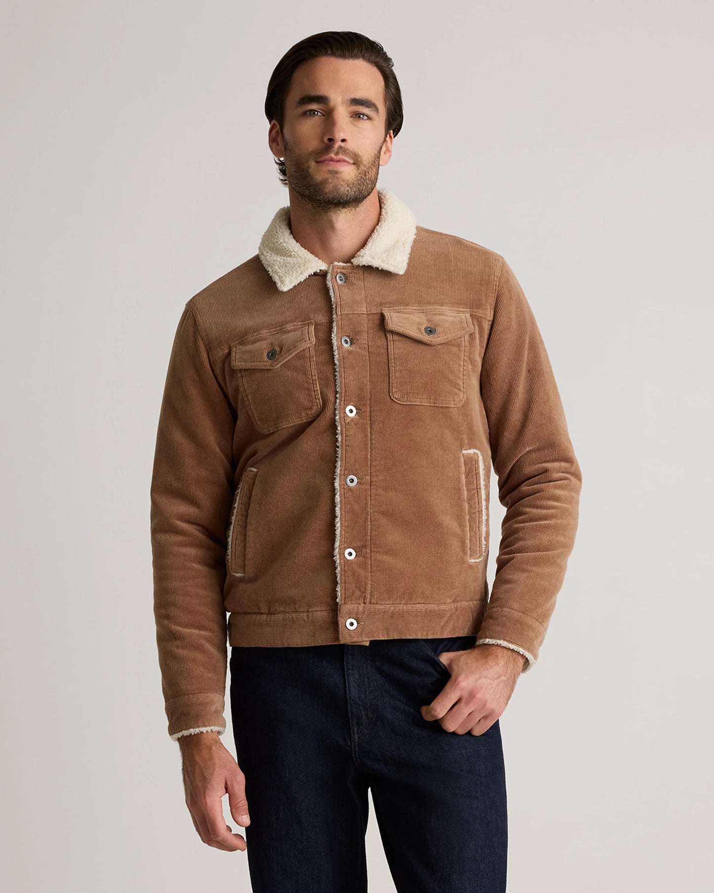 Organic Stretch Corduroy Sherpa-Lined Trucker Jacket - S / Espresso