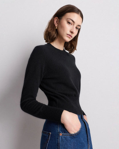 Mongolian Cashmere Shrunken Crewneck Sweater - XS / Ivory