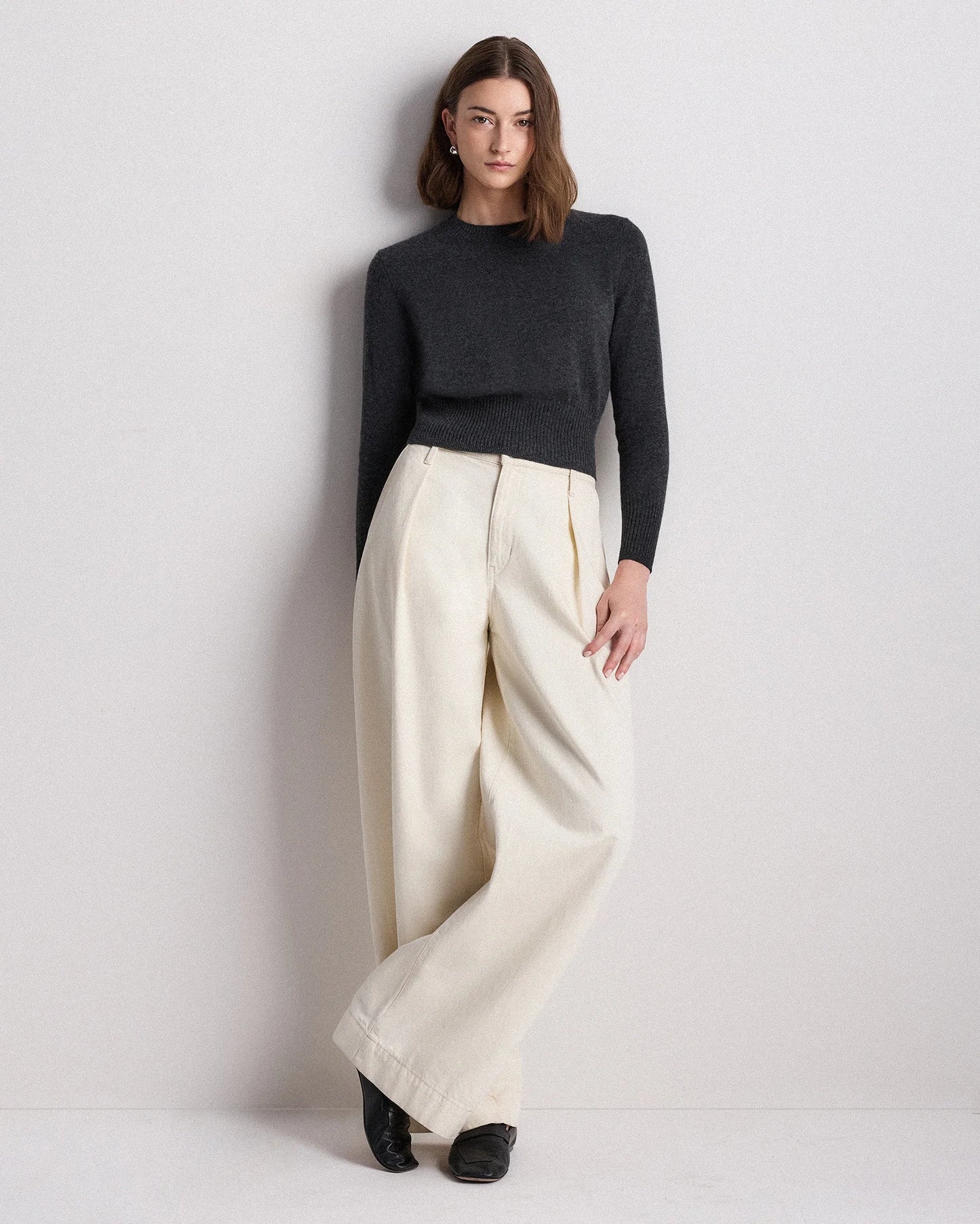 Mongolian Cashmere Shrunken Crewneck Sweater - XS / Ivory
