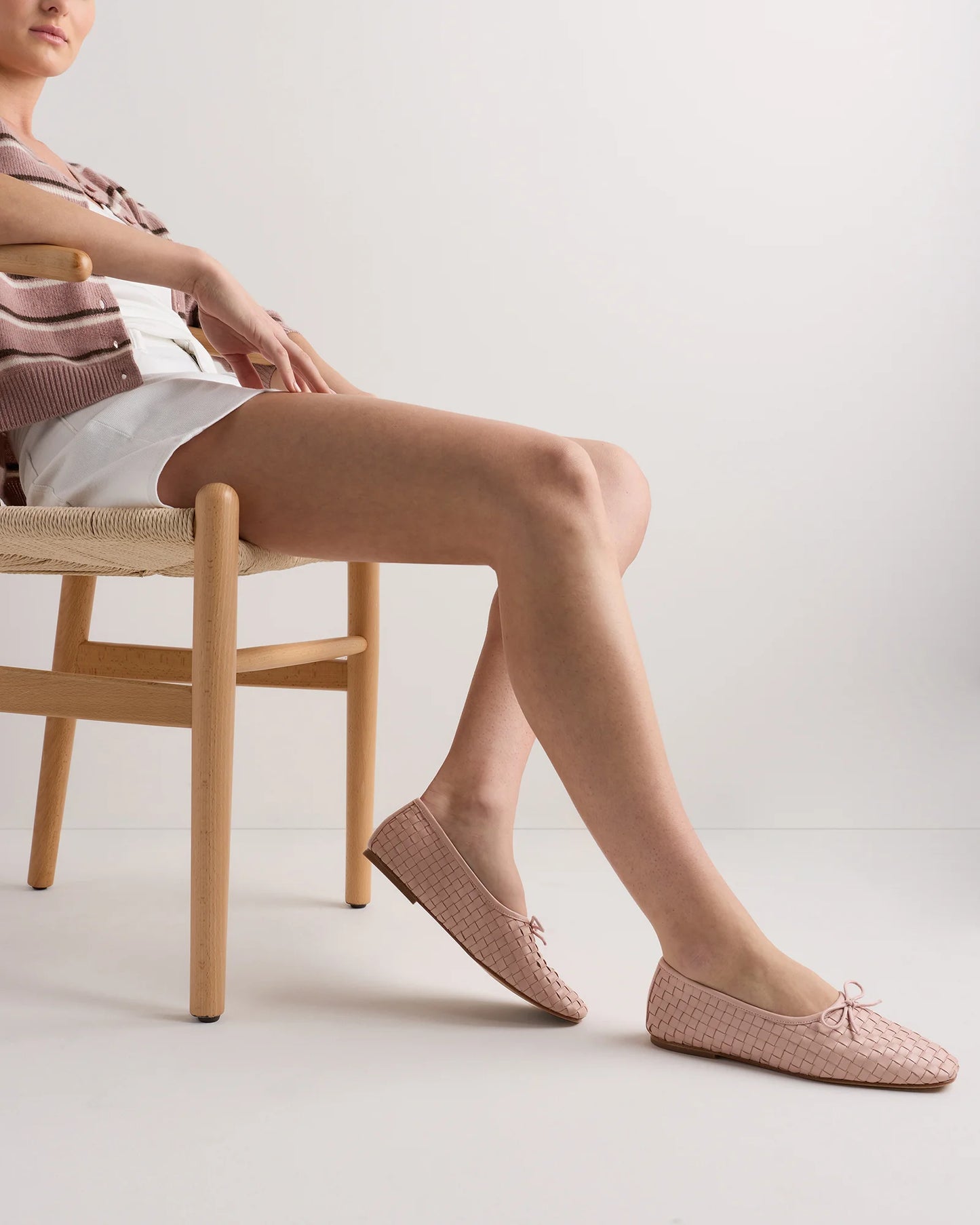 Italian Leather Handwoven Square Toe Ballet Flat - 5 / Cognac