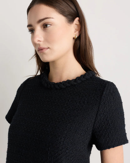Tweed Short Sleeve Mini Dress - XS / True Black