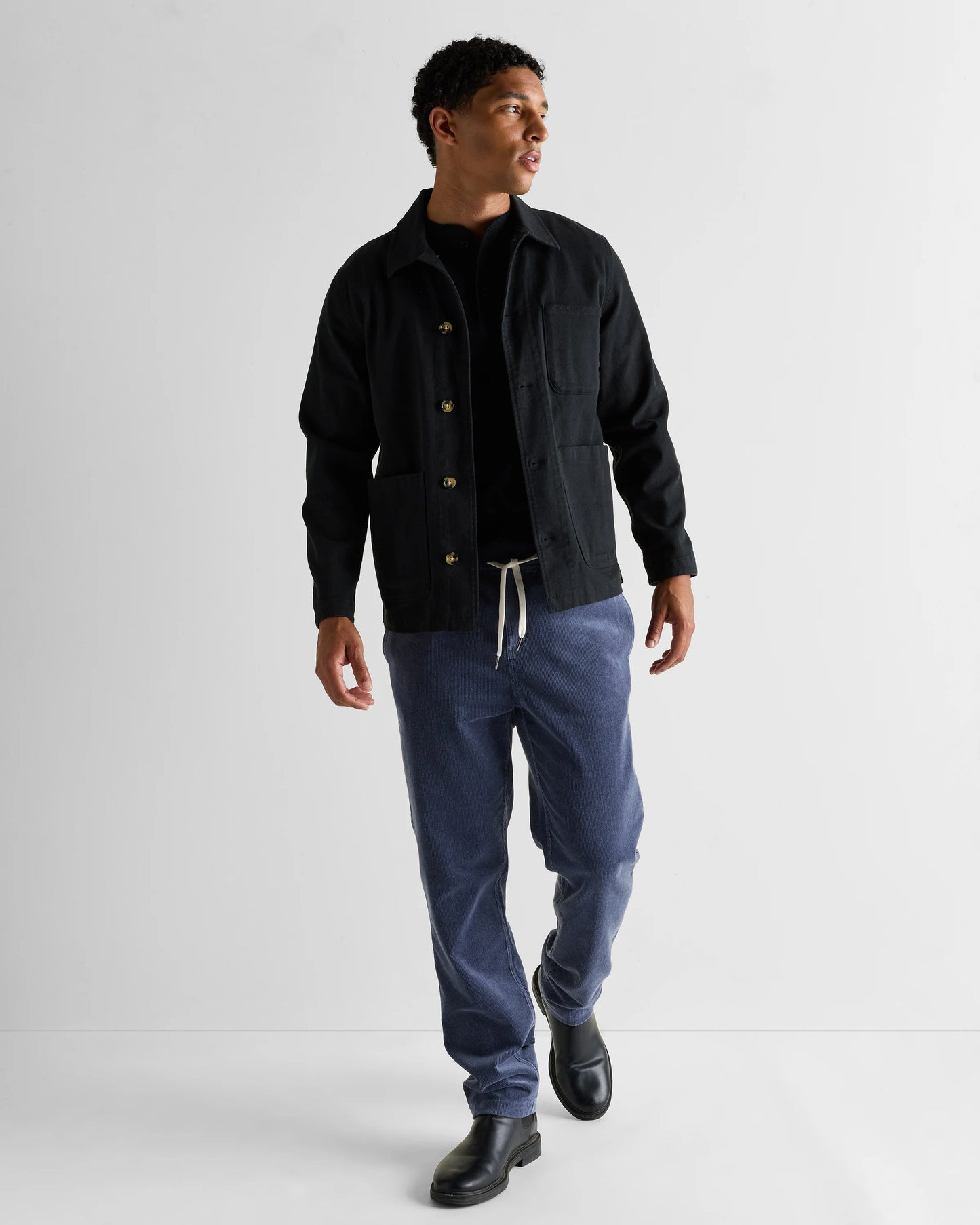Organic Stretch Corduroy Drawstring Trousers - S / Storm Blue