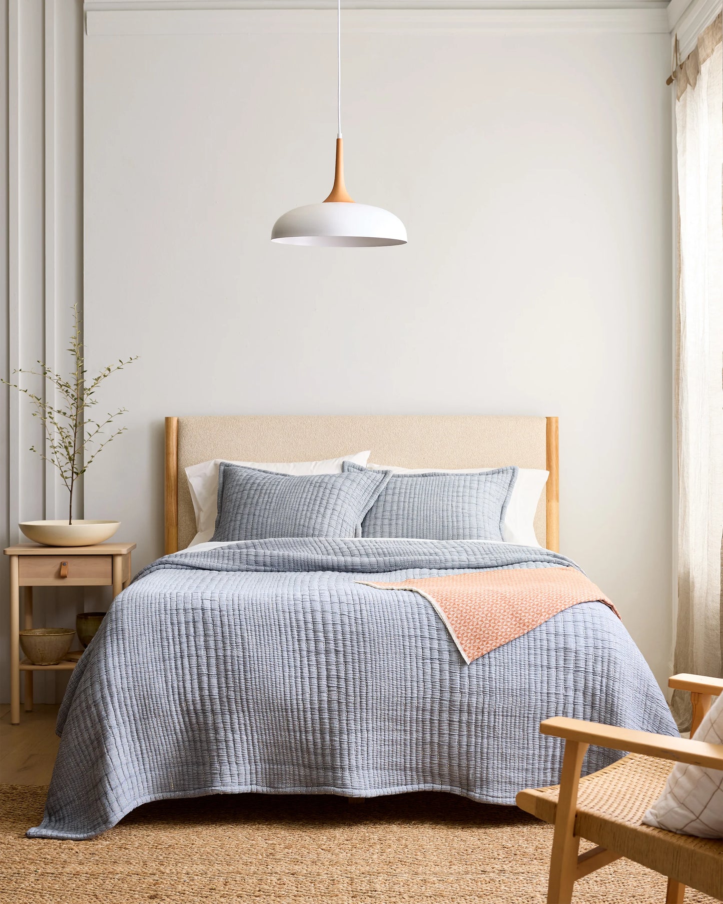 Organic Cotton Channel Stitch Coverlet Set - Twin / Coral Pink