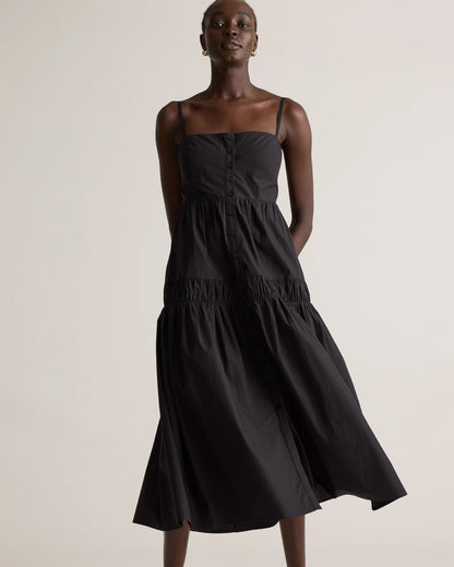 100% Organic Cotton Poplin Spaghetti Strap Maxi Dress - XS / Light Blue Stripe