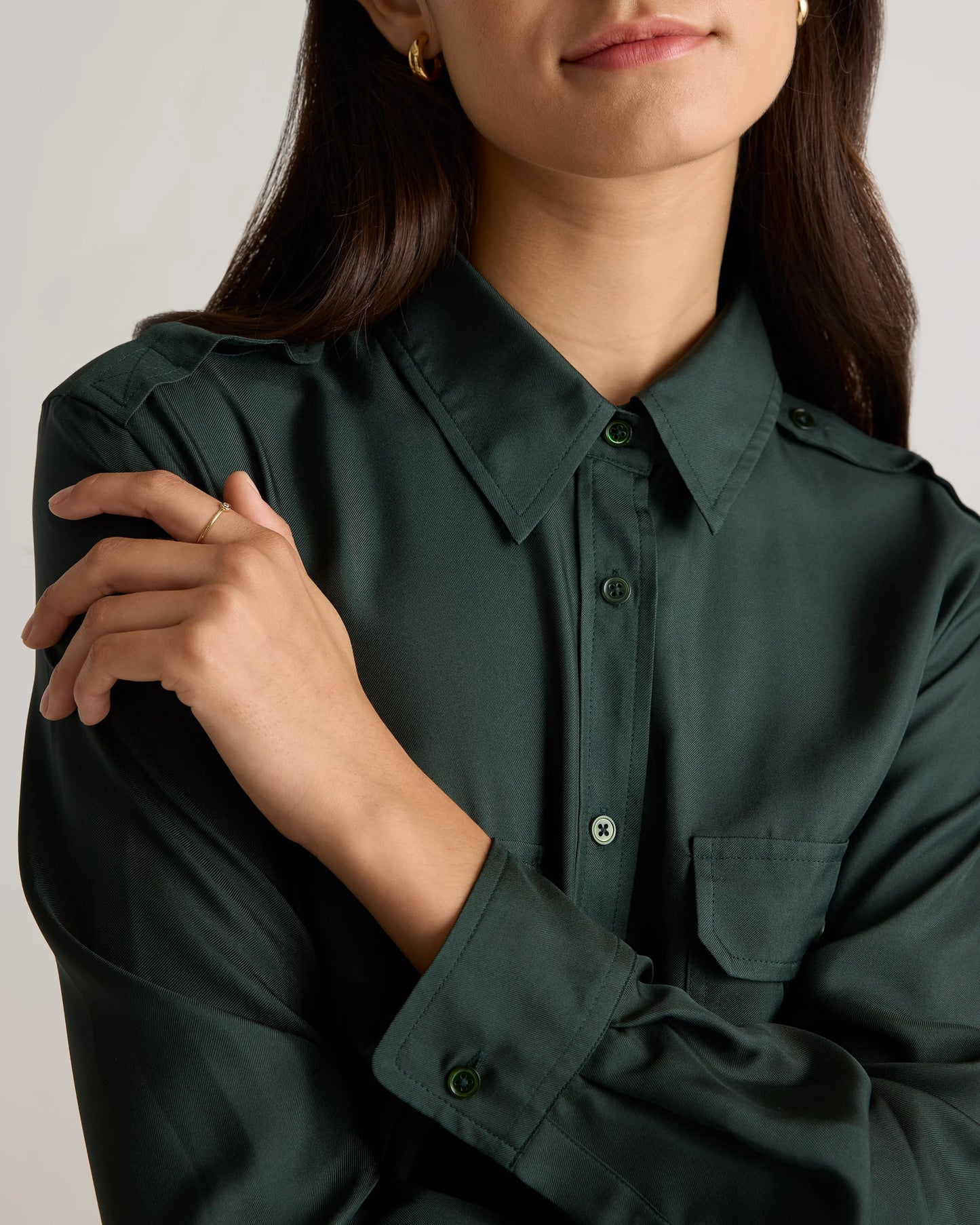 100% Silk Twill Utility Shirt Dress - XS / Hot Fudge