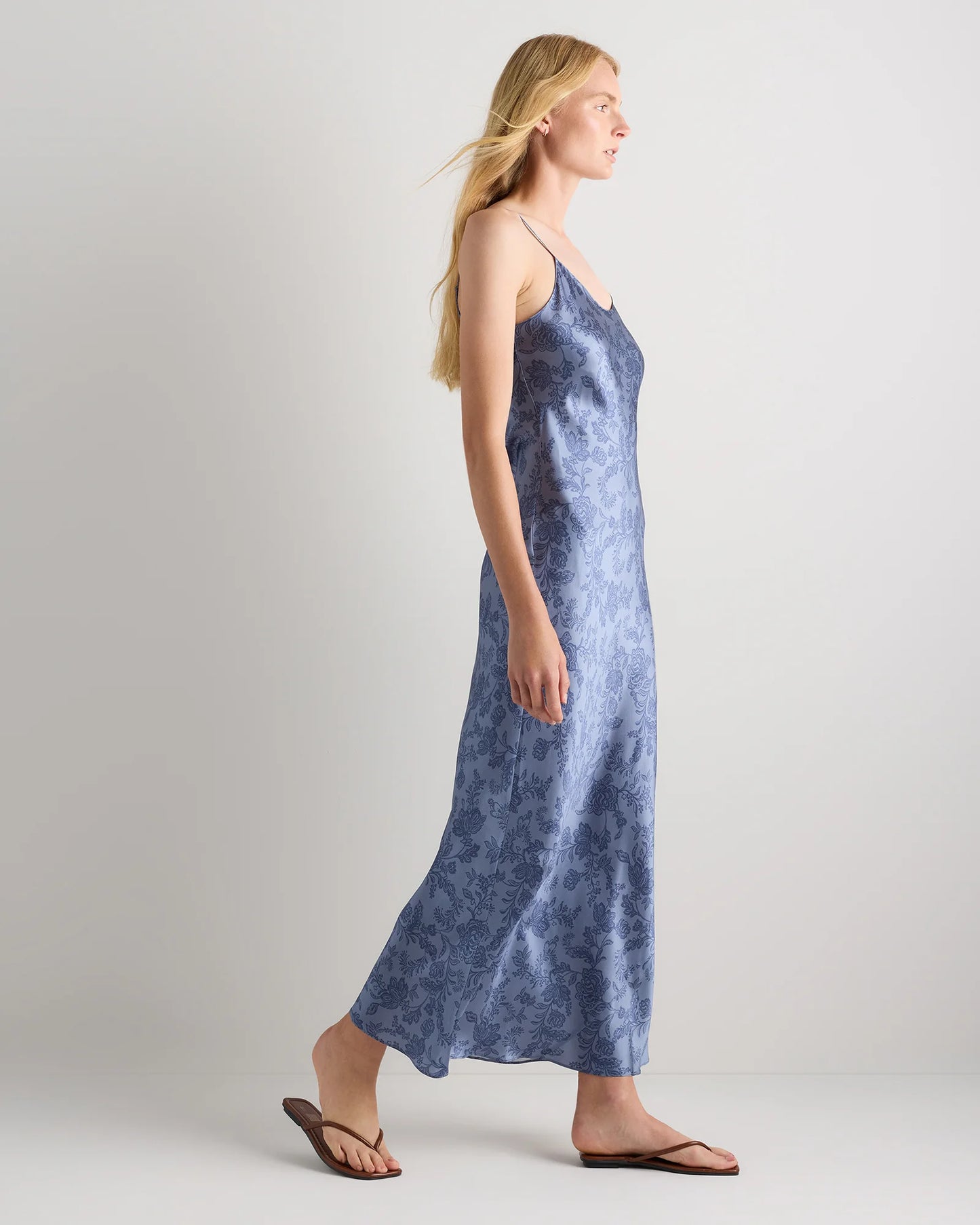 100% Washable Silk Maxi Slip Dress - XS / Cordovan Red Hibiscus