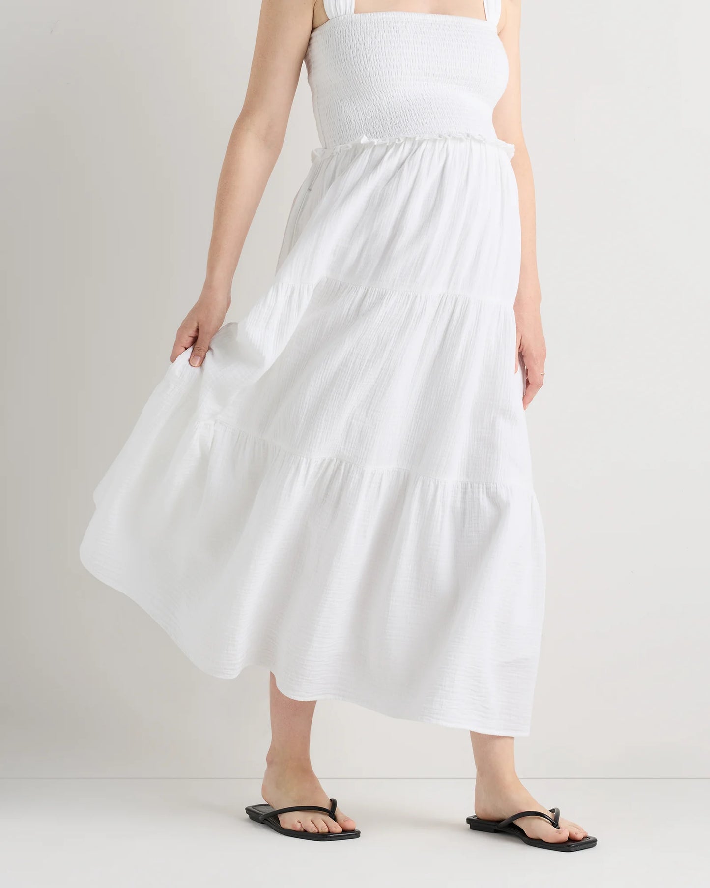 100% Organic Cotton Gauze Smocked Sleeveless Midi Dress - XS / Khaki Gingham