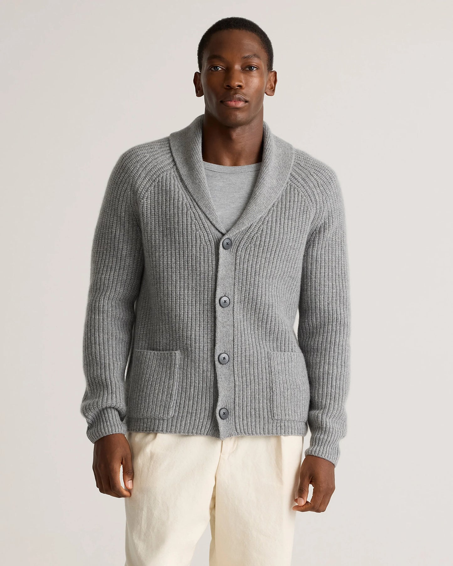 Mongolian Cashmere Shawl Collar Cardigan - S / Black