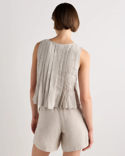100% European Linen Pleated Tank - XS / Moonstone Blue