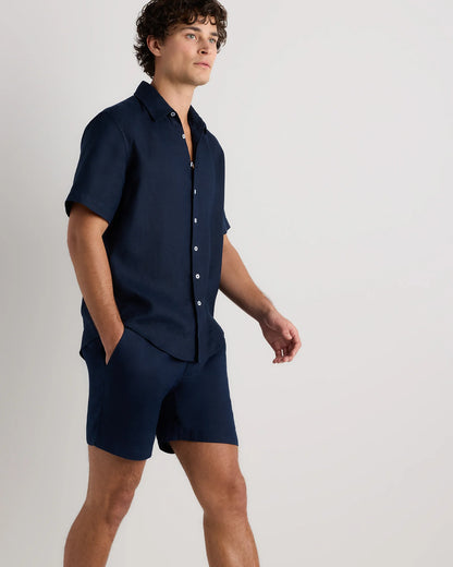 100% European Linen Shorts - 7" - S / Black
