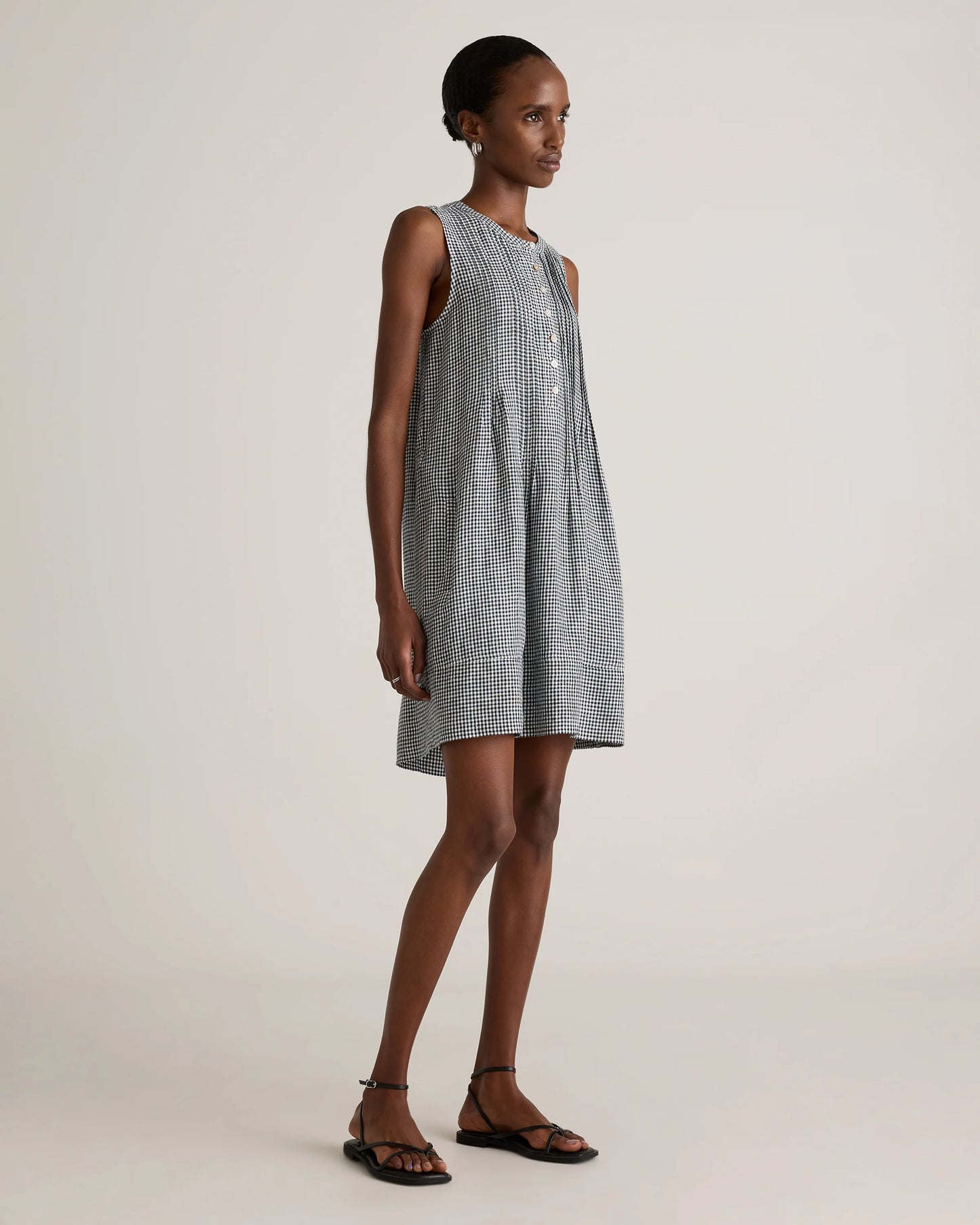100% European Linen Sleeveless Swing Dress - XS / Classic Mini Gingham