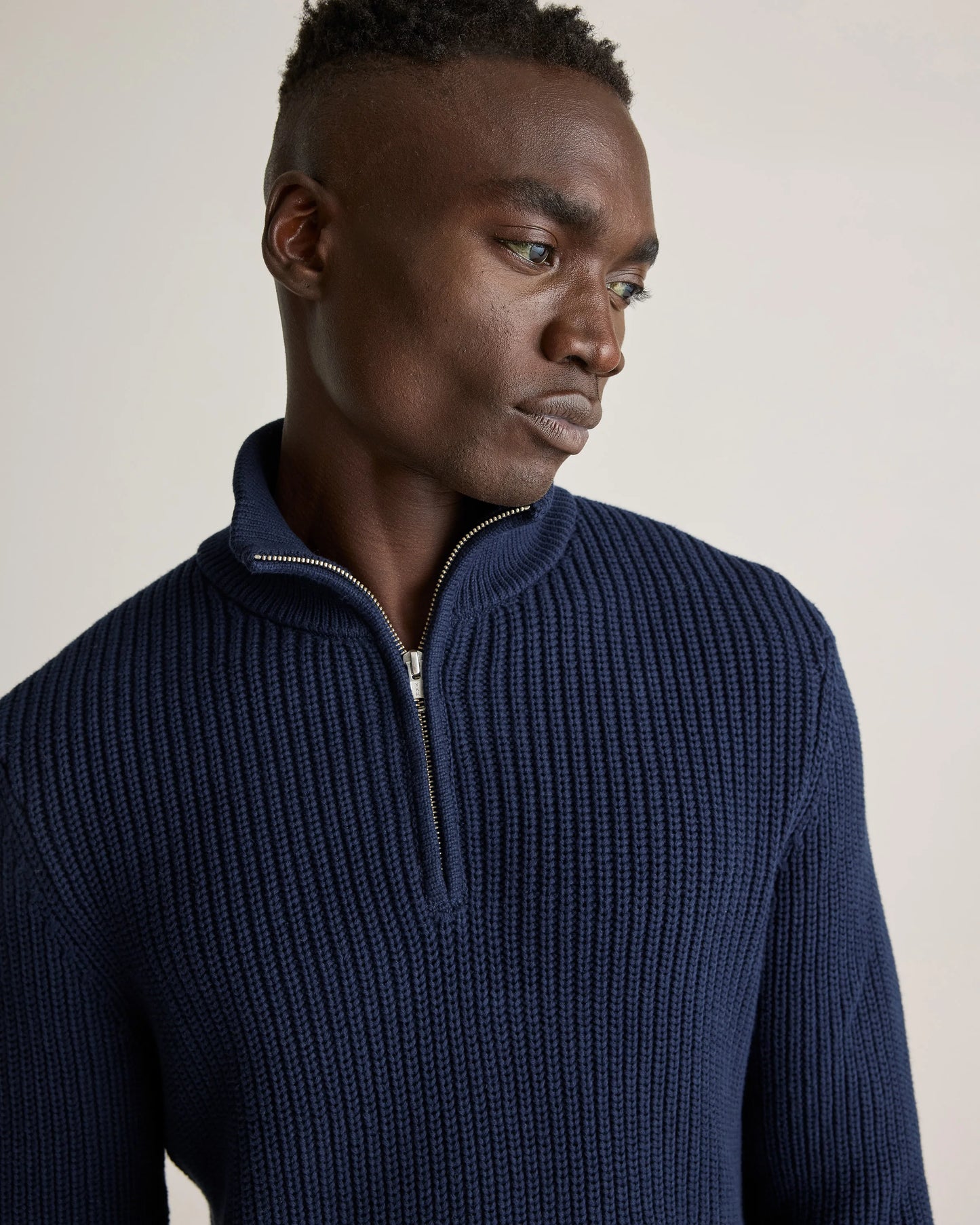 100% Organic Cotton Fisherman Quarter-Zip Sweater - S / Big Sur Green