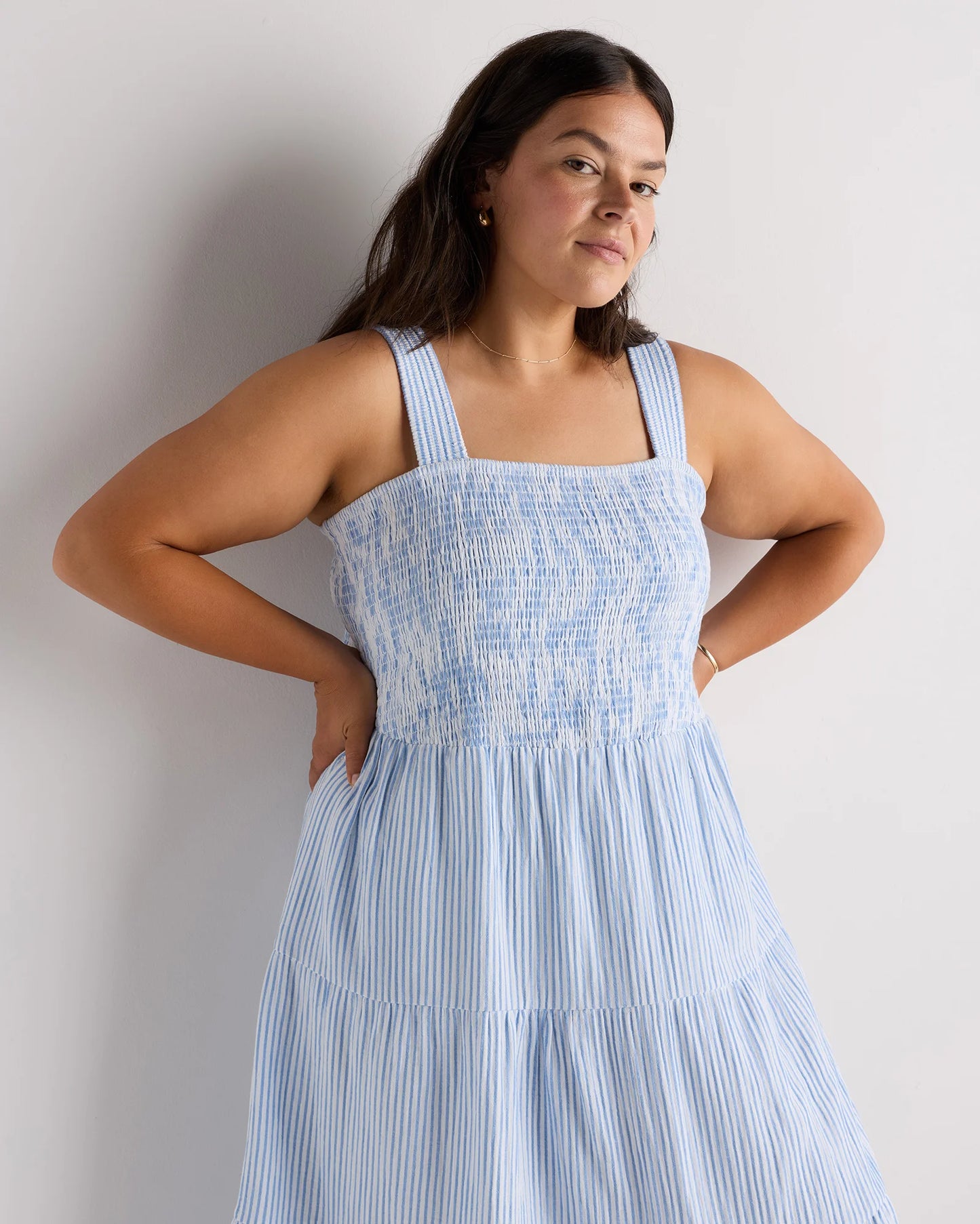 100% Organic Cotton Gauze Smocked Sleeveless Maxi Dress - 1X / Ocean Breeze