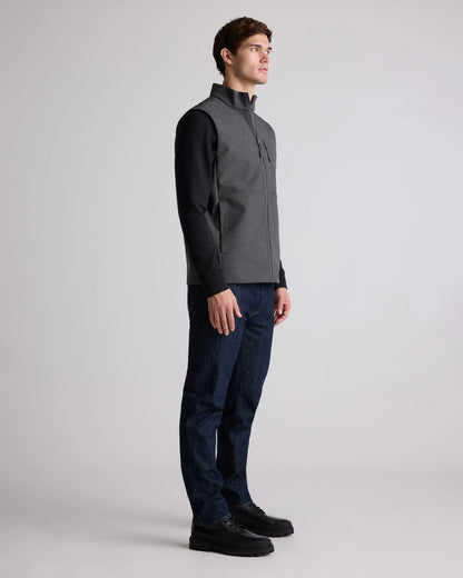 Softshell Fleece-Lined Full-Zip Vest - S / Heather Deep Navy