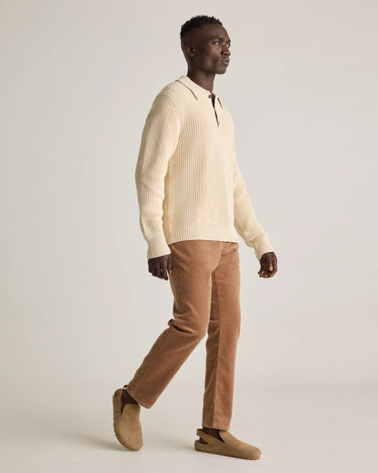 100% Organic Cotton Fisherman Polo Sweater - S / Alabaster