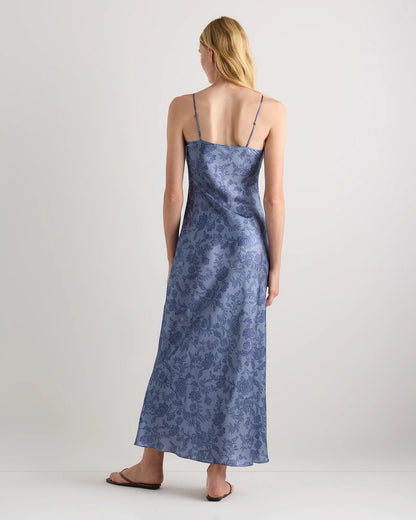 100% Washable Silk Maxi Slip Dress - XS / Cordovan Red Hibiscus