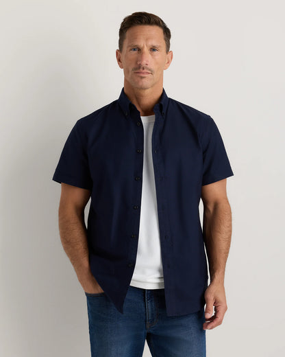 100% Organic Cotton Short Sleeve Oxford Shirt - S / Dark Coal