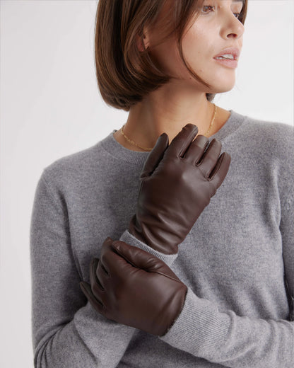 Cashmere Lined Leather Gloves - S / Black