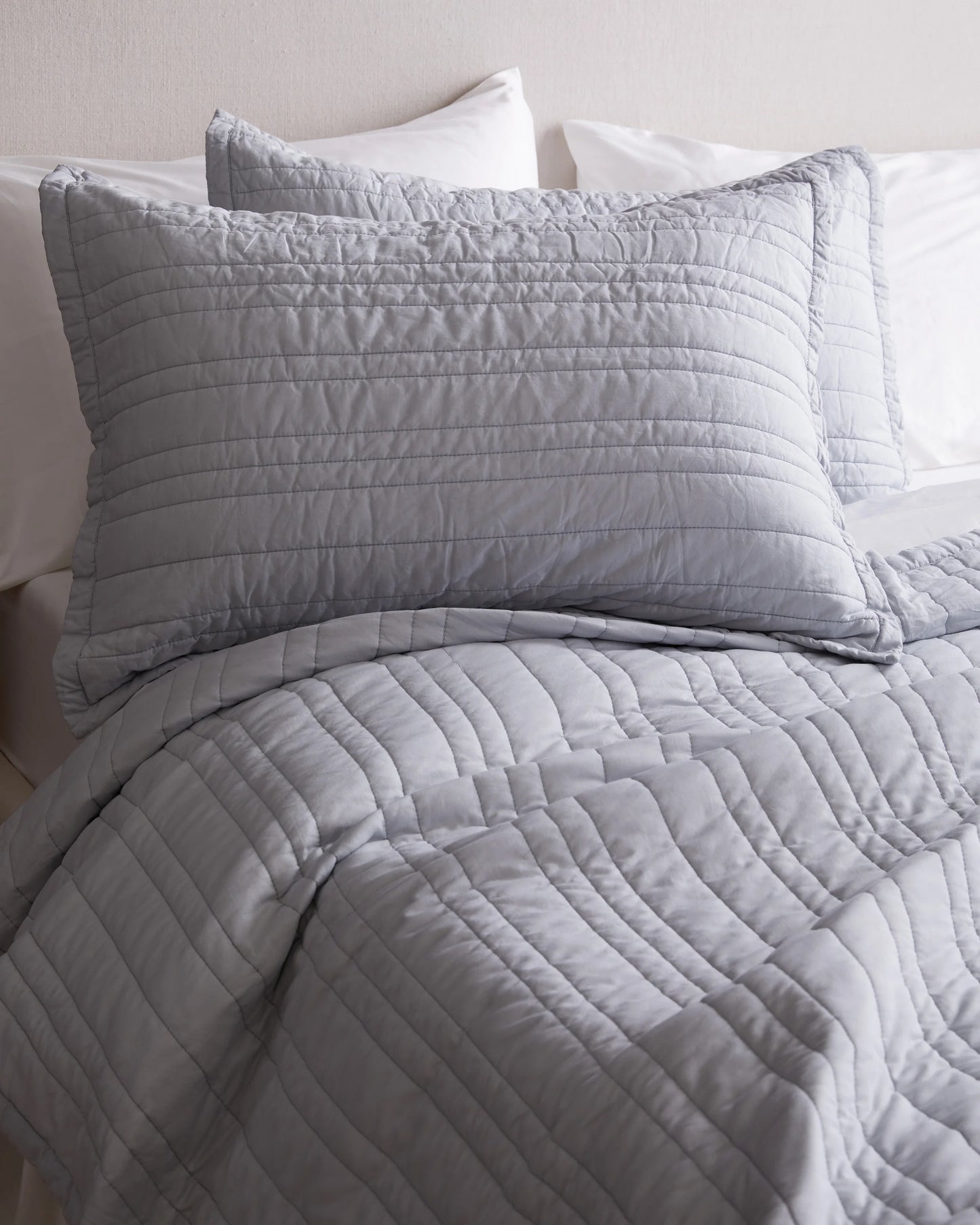 Organic Cotton Stripe Stitch Quilted Sham Set - Standard / White