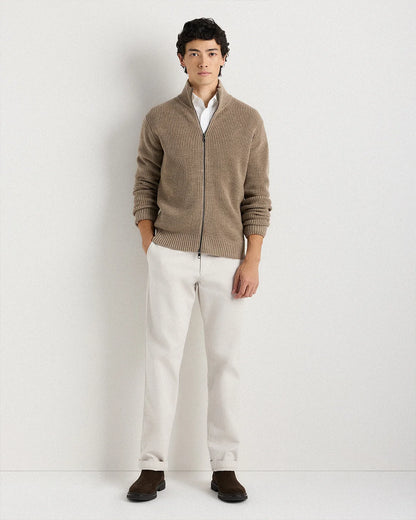 Australian Merino Wool Full Zip Sweater - S / Heather Bone