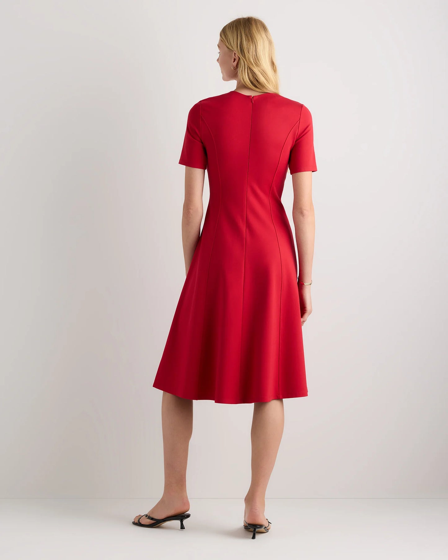 Ultra-Stretch Ponte Short Sleeve Midi Dress - XS / Ruby Red