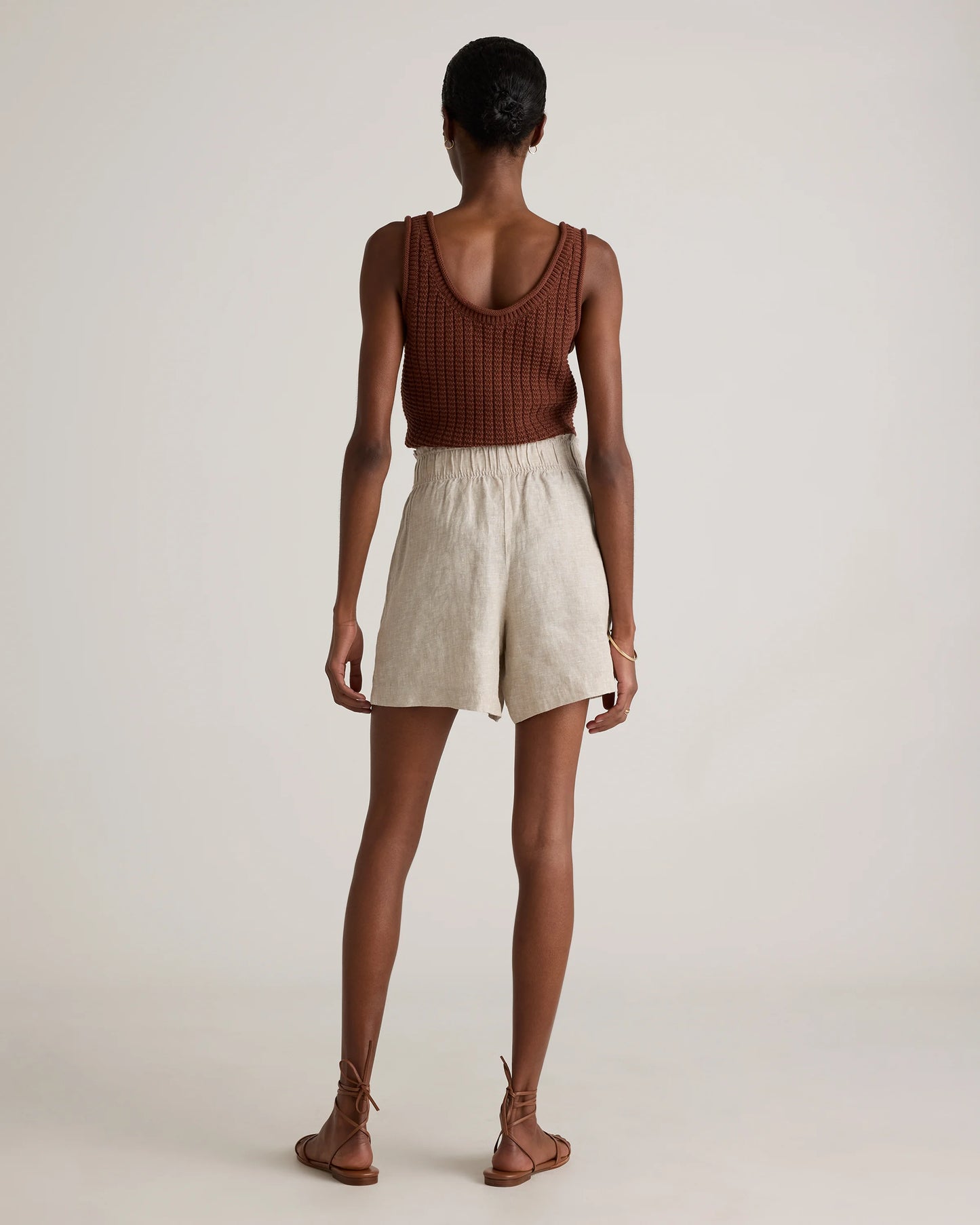100% European Linen High Waisted Shorts - XS / Sky Blue Mariner Stripe