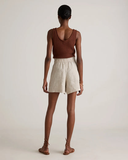 100% European Linen High Waisted Shorts - XS / Sky Blue Mariner Stripe