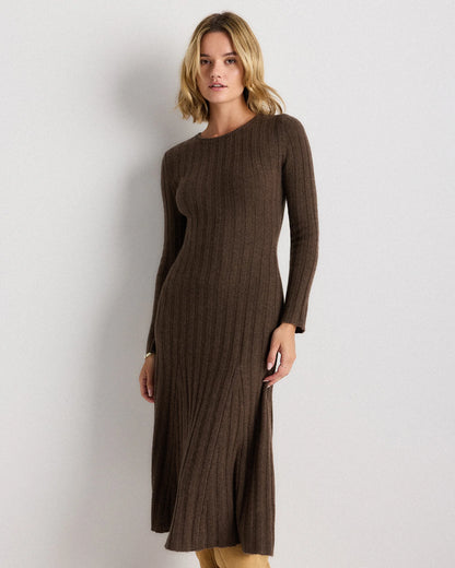 Mongolian Cashmere Wide-Rib Midi Dress - XS / Black