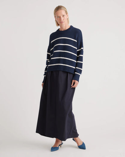 100% Organic Cotton Striped Crew Sweater - XS / Heather Brown/Ivory