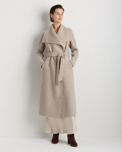 Double-Faced Merino Wool Draped Collar Wrap Coat - XS / Oat