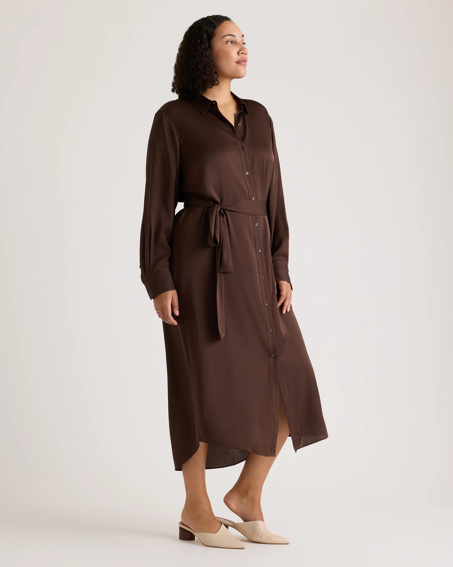 Washable Stretch Silk Maxi Shirt Dress - XS / Moonstone Blue