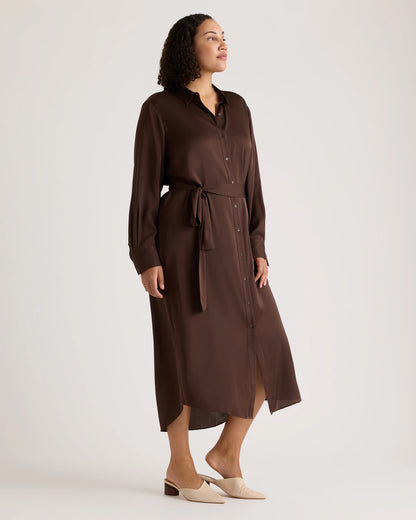Washable Stretch Silk Maxi Shirt Dress - XS / Moonstone Blue