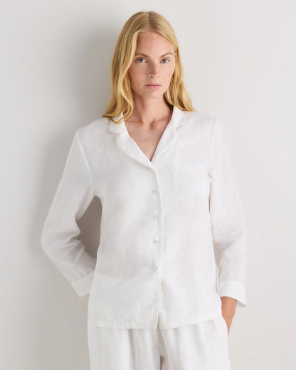 100% European Linen Long Sleeve Pajama Set with Piping - XS / Taupe Brown Gingham