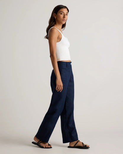100% European Linen Patch Pocket Wide Leg Pants - 0 / Taupe Brown Chambray